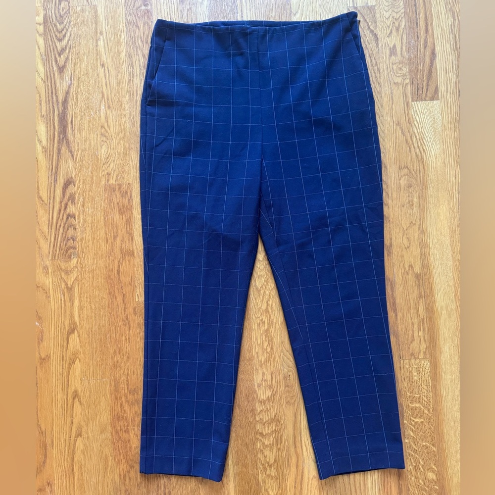 Ann Taylor | Bi-Stretch Side Zip Ankle Pants | Navy Windowpane | Size 10P